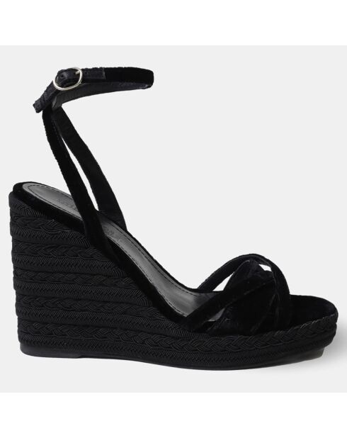 Espadrilles en Velours Valentina noires - Talon 11,5 cm