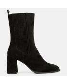 Bottines en Velours de Cuir élastique noires - Talon 8 cm