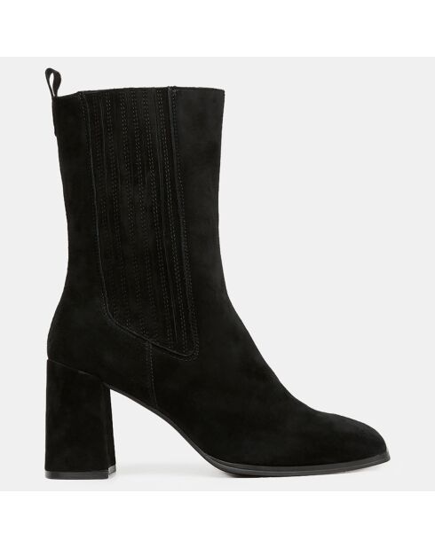 Bottines en Velours de Cuir élastique noires - Talon 8 cm