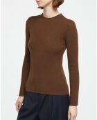 Pull en Laine & Cachemire Tasha col rond marron foncé