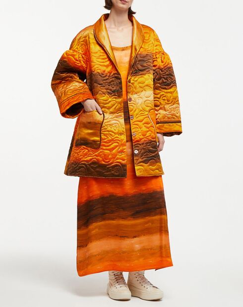 Emilie oranje/bruine jas van wol en zijde