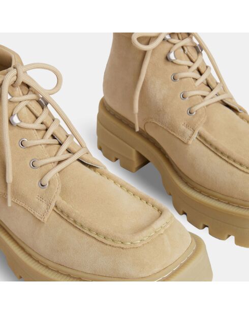 Bottines en Velours de Cuir Tribeca beiges