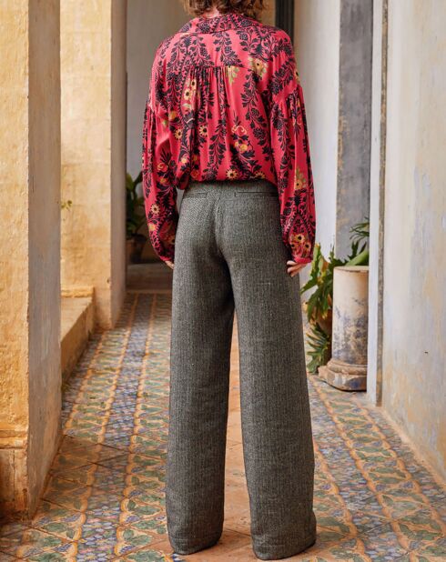 Pantalon en Lin & Laine mélangés Nocciolo noir