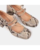 Babies en Cuir python beige - Talon 7 cm