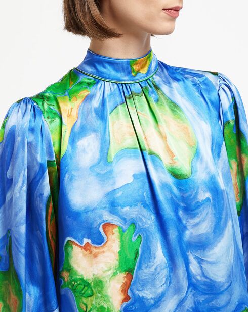 Robe 100% Soie Emma bleu/vert