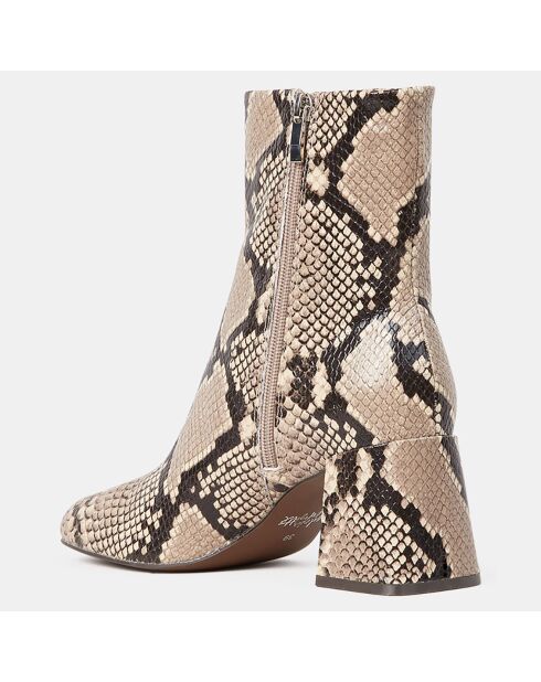 Bottines en Cuir imprimées python beige - Talon 7 cm