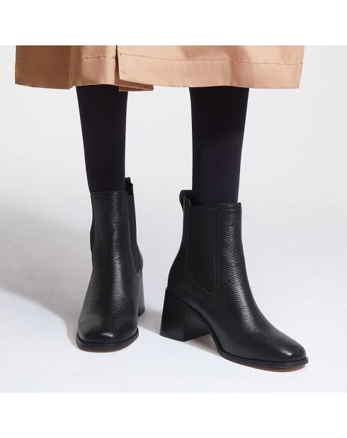 Bottines en Cuir grainé noires - Talon 6 cm