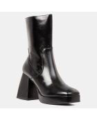 Bottines en Cuir plateforme noires - Talon 9 cm