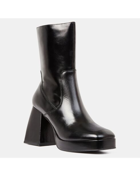 Bottines en Cuir plateforme noires - Talon 9 cm