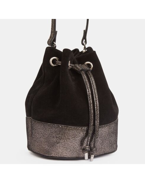 Sac seau en Velours de Cuir Mini Pia Seau noir/argenté - 18.5x25x9 cm