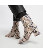 Bottines en Cuir imprimées python beige - Talon 7 cm