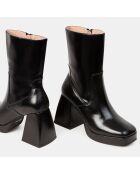 Bottines en Cuir plateforme noires - Talon 9 cm