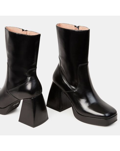 Bottines en Cuir plateforme noires - Talon 9 cm