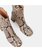 Bottines en Cuir imprimées python beige - Talon 7 cm