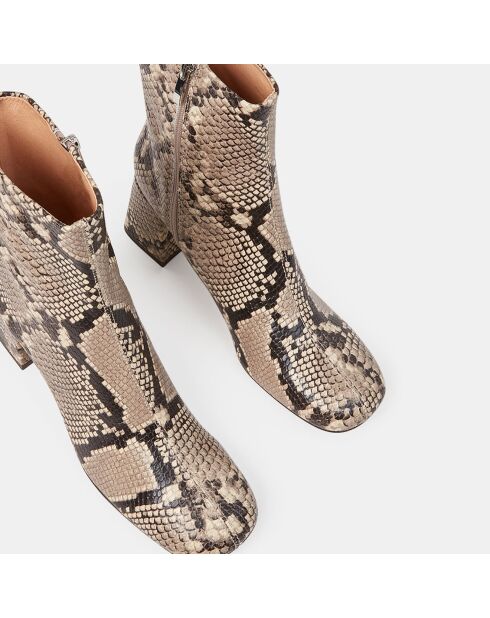 Bottines en Cuir imprimées python beige - Talon 7 cm