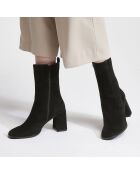 Bottines en Velours de Cuir élastique noires - Talon 8 cm