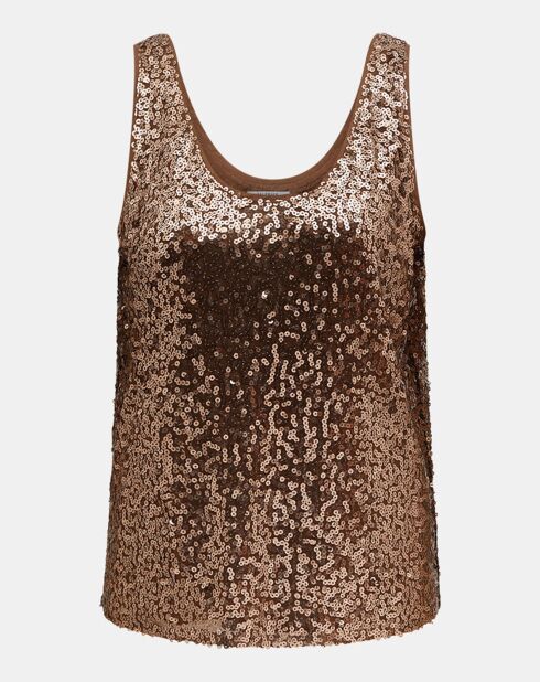 Top Paillettes Tess marron