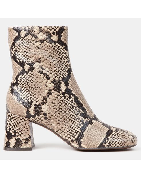 Bottines en Cuir imprimées python beige - Talon 7 cm