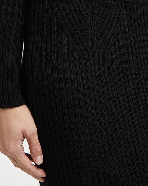 Jupe en Laine mélangée Stretch Ribbed noire
