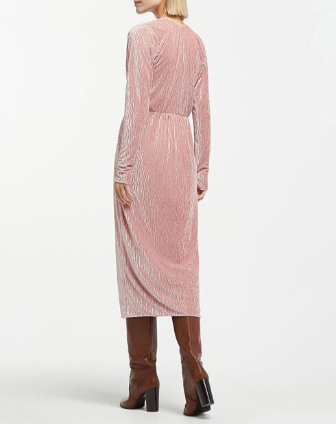 Robe en Velours Crossed Midi rose clair