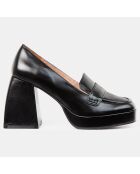 Mocassins en Cuir plateforme noirs - Talon 9 cm