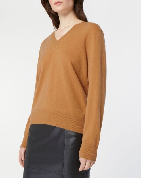 Pull 100% Cachemire Col V Zocon  camel