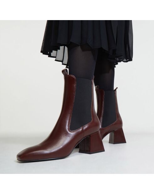 Bottines en Cuir marron - Talon 7 cm