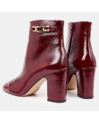 Bottines en Cuir craquelé rouge bordeaux - Talon 8 cm