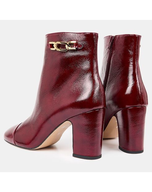 Bottines en Cuir craquelé rouge bordeaux - Talon 8 cm