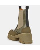Chelsea boots en Cuir bimatière kaki - Talon 8 cm