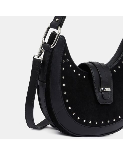 Sac porté épaule en Velours de Cuir Aria Croissant noir/argenté - 21x28,5x5,5 cm