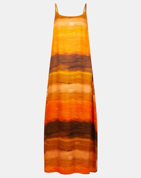 Robe 100% Soie Leva orange/marron