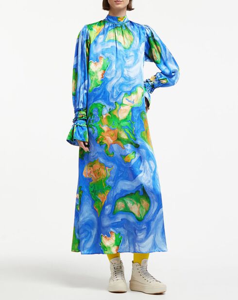 Robe 100% Soie Emma bleu/vert