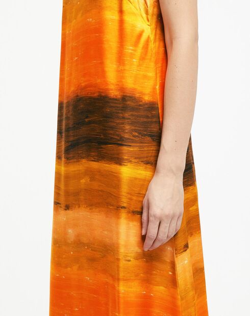 Robe 100% Soie Leva orange/marron