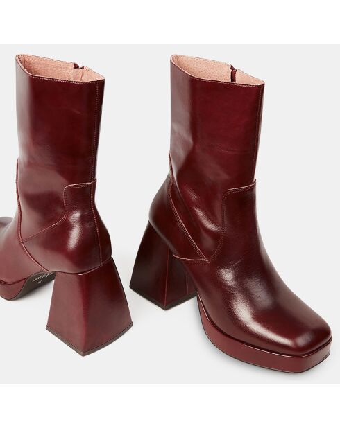 Bottines en Cuir plateforme marron - Talon 9 cm