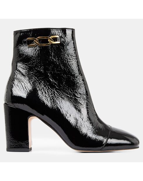 Bottines en Cuir craquelé noires - Talon 8 cm