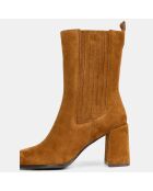 Bottines en Velours de Cuir élastique marron - Talon 8 cm