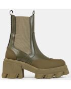 Chelsea boots en Cuir bimatière kaki - Talon 8 cm