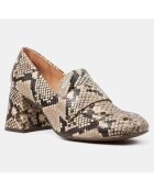 Mocassins en Cuir python beige - Talon 7 cm