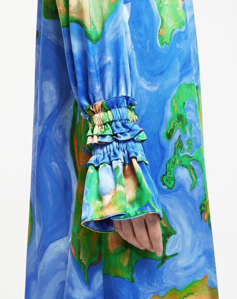 Robe 100% Soie Emma bleu/vert