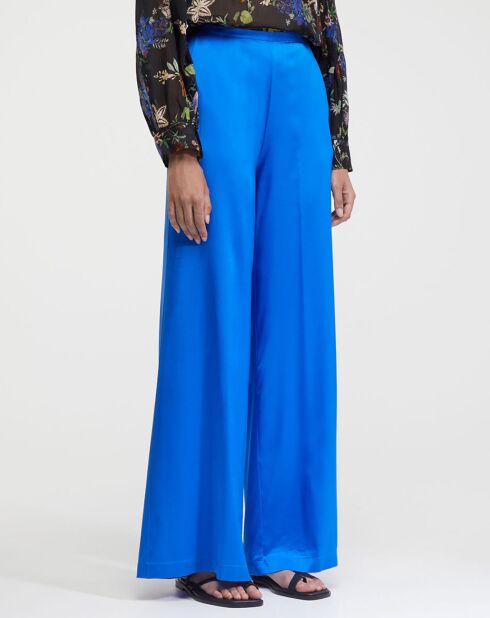 Pantalon en Soie Stretch Heavy Satin Hw bleu électique
