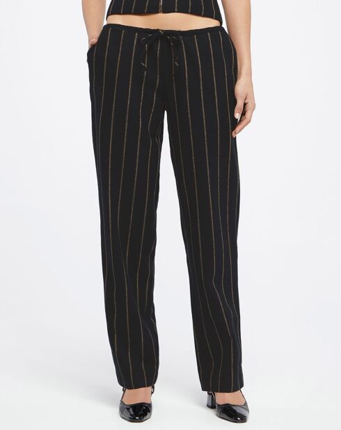 Blauw/beige broek van wolmix met middelhoge strepen