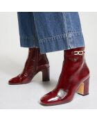 Bottines en Cuir craquelé rouge bordeaux - Talon 8 cm