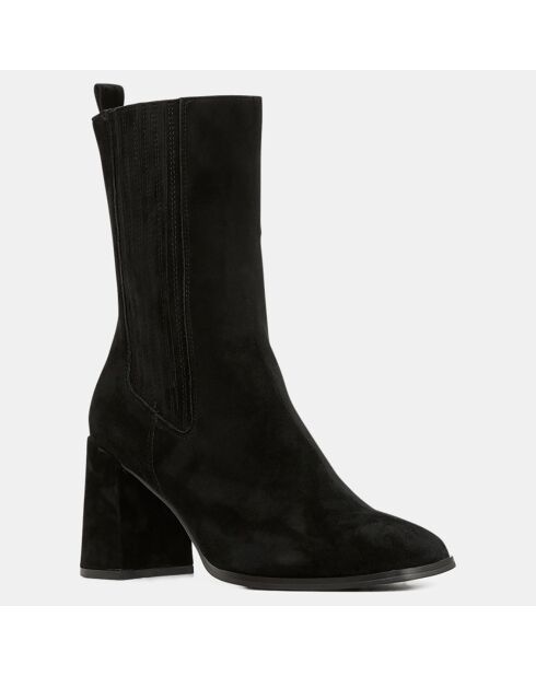 Bottines en Velours de Cuir élastique noires - Talon 8 cm