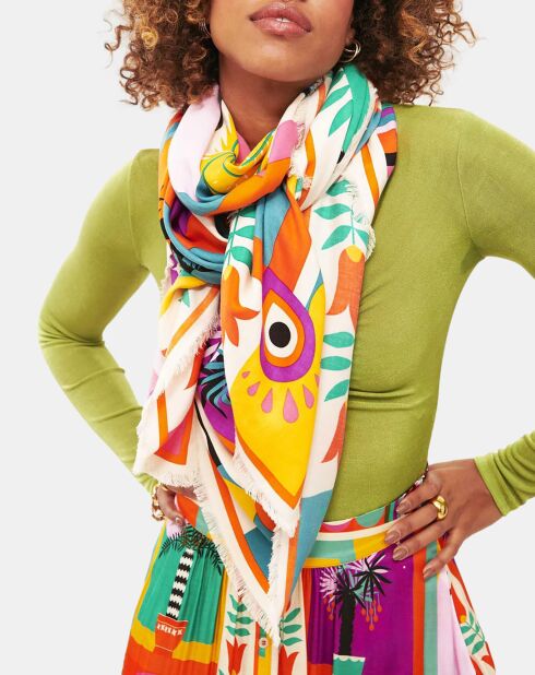 Foulard Palmier multicolore  130x130 cm