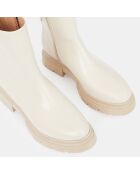 Boots zippé en Cuir lisse beiges - Talon 4 cm