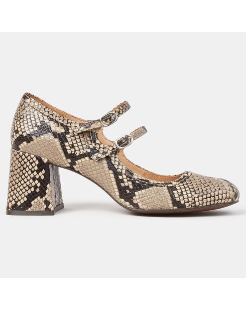 Babies en Cuir python beige - Talon 7 cm