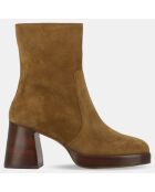 Bottines en Velours de Cuir Brigand marron - Talon 7 cm
