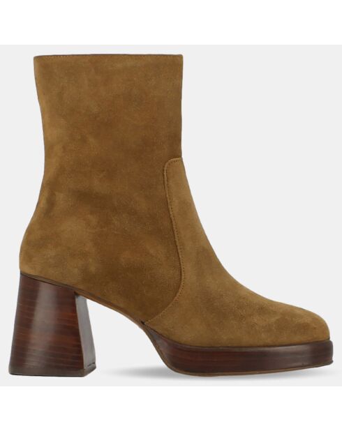 Bottines en Velours de Cuir Brigand marron - Talon 7 cm