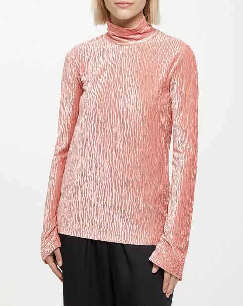 Pull Crush en Velours Turtleneck rose clair